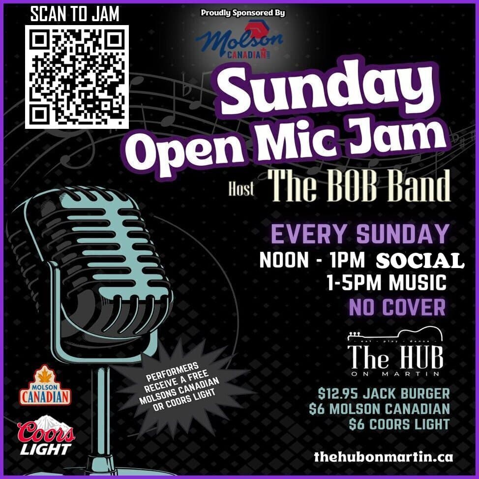 Sunday Open Mic Jam hosted by The BOB Band at The Hub On Martin at The Hub on Martin