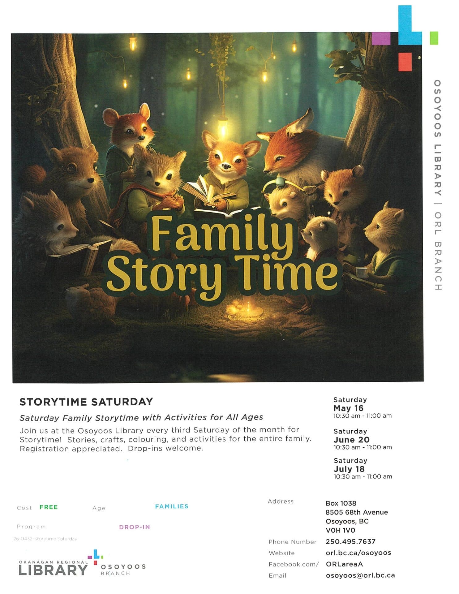 Family Storytime Saturday at the Osoyoos Library at Osoyoos