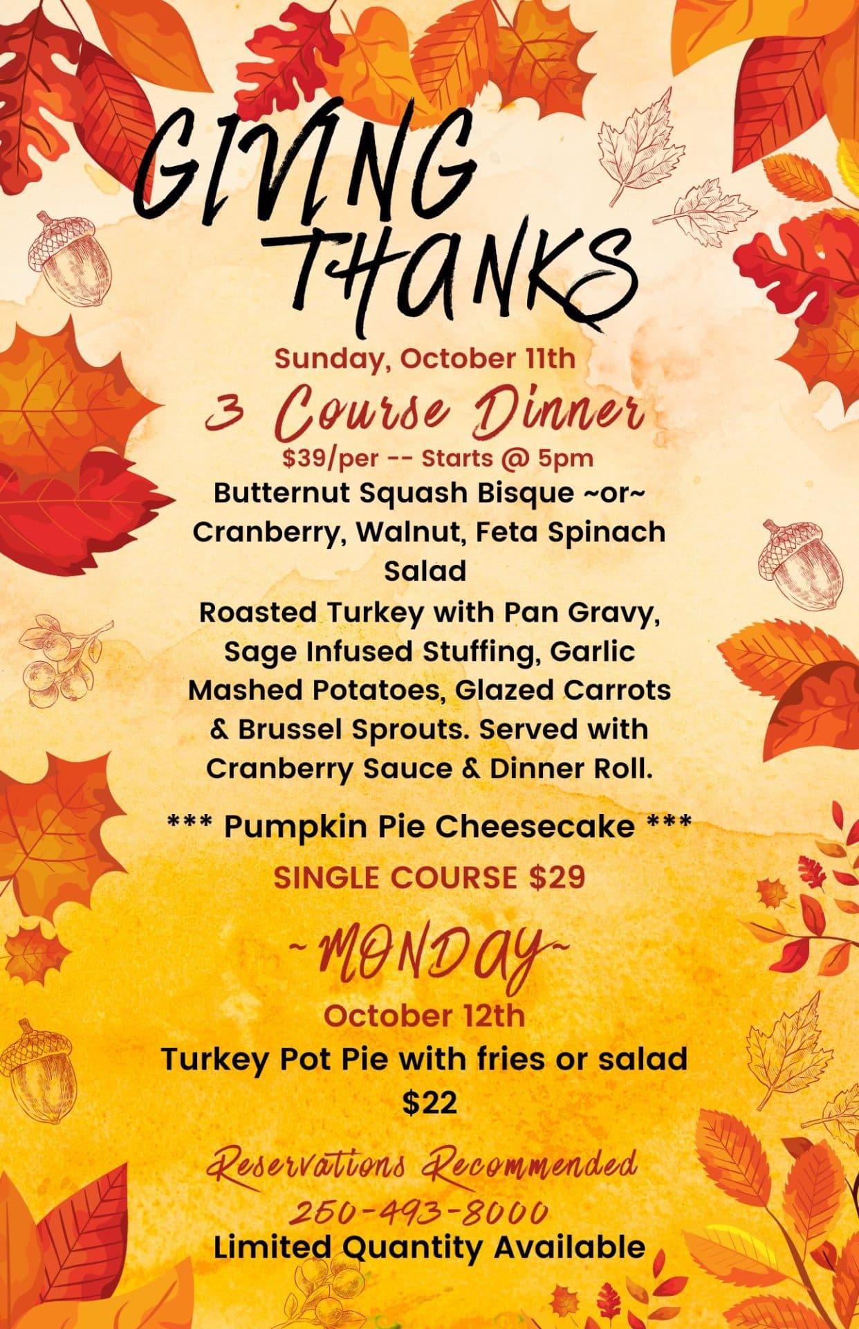 Thanksgiving Dinner at the Barley Mill at Penticton