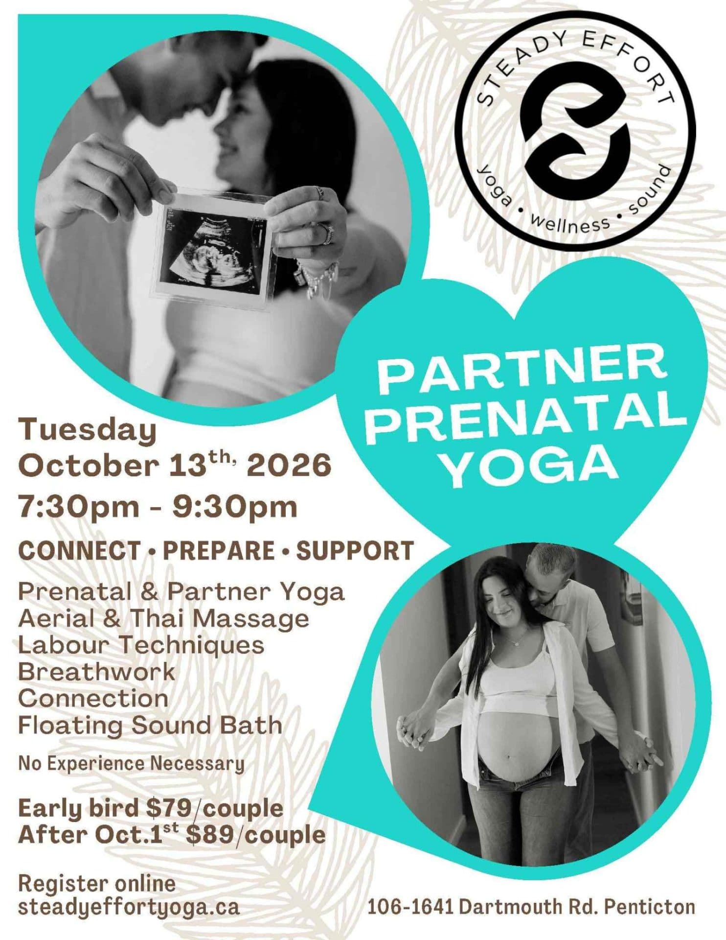 Partner Pre-Natal Yoga at Steady Effort Yoga • Wellness • Sound at Penticton